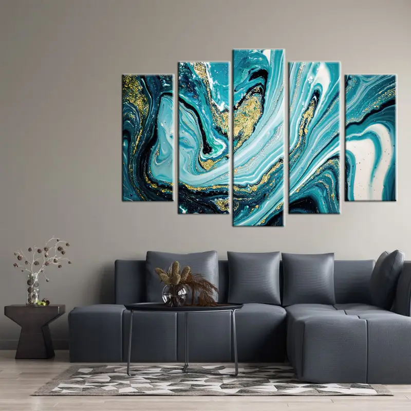 Marble Canvas, Modern Art, Turquoise Mixed, Canvas Painting, Home Decor Wall Art, Contemporary Art, Turquoise Wall Art, Marbling Wall Decor - 5