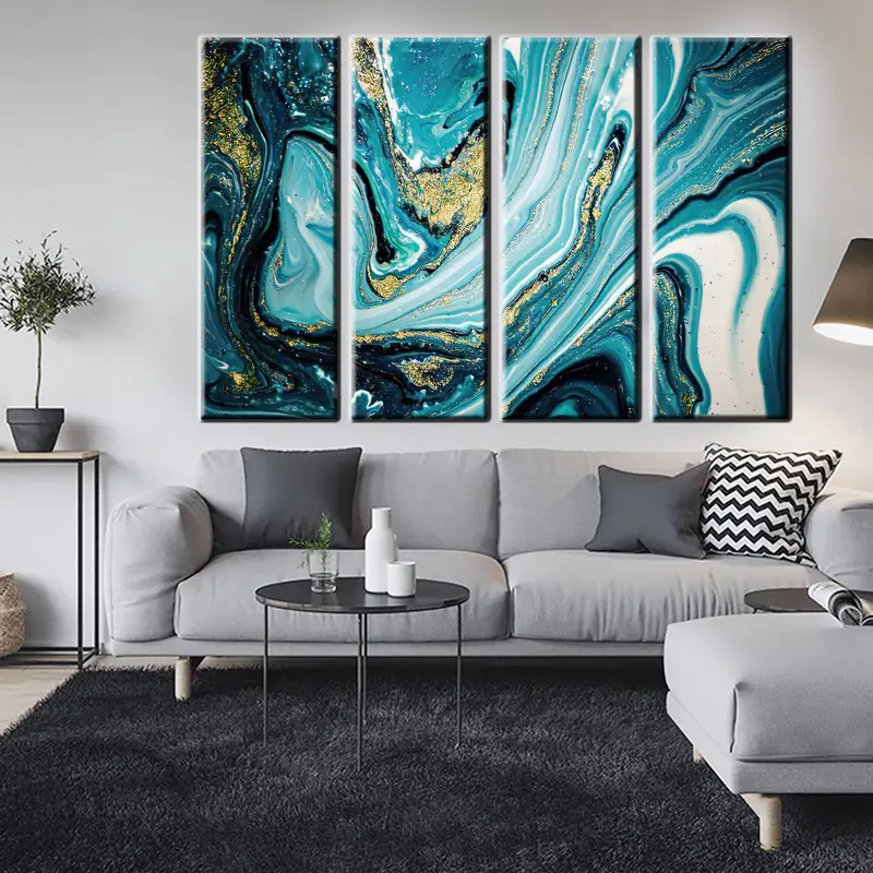 Marble Canvas, Modern Art, Turquoise Mixed, Canvas Painting, Home Decor Wall Art, Contemporary Art, Turquoise Wall Art, Marbling Wall Decor - 3