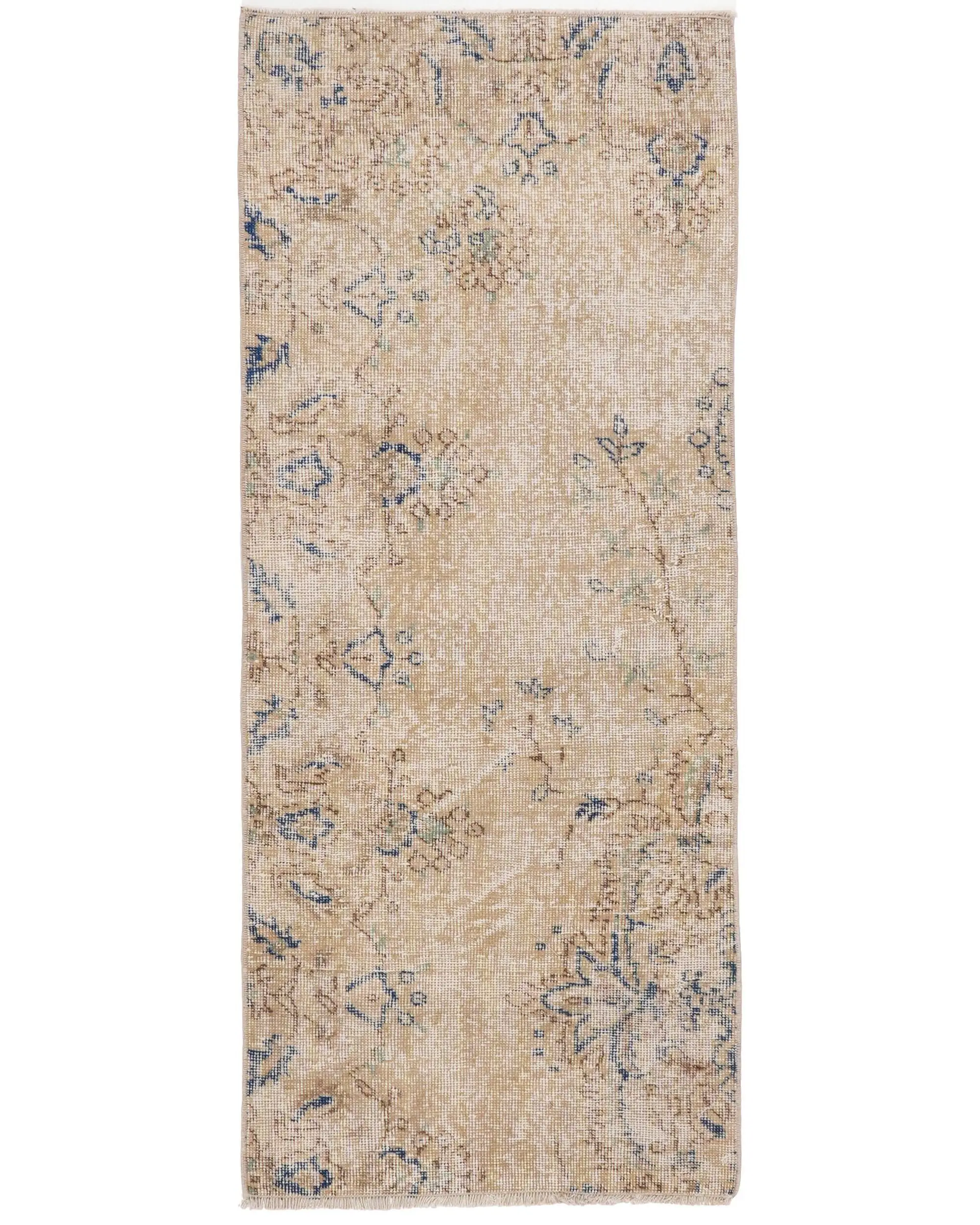 Turkish Rug, 2.1x5 ft Small Vintage Rug, Brown Blue Floral Rug - 1