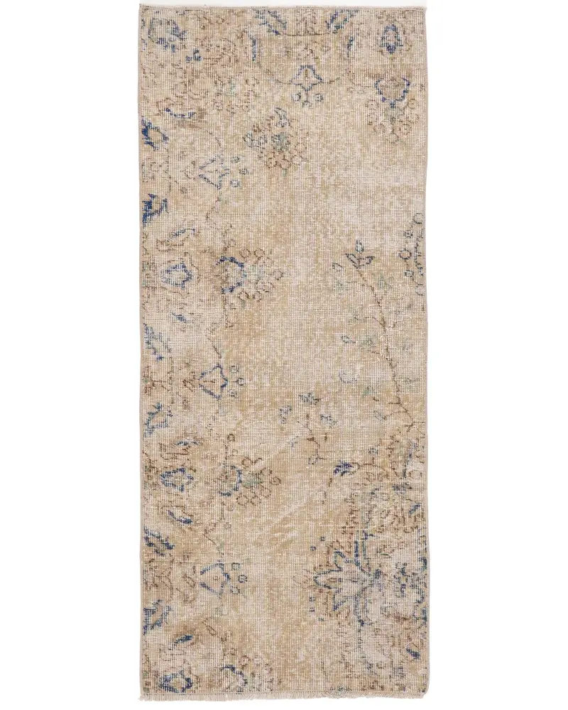 Eleganter Teppich in Beige und Blau, 6,4 x 1,5 m, geometrisches Blumenmuster