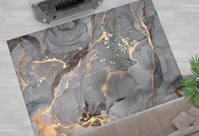 Eleganter Teppich mit grauem Marmordruck: Luxuriöses Marmordesign für moderne Häuser