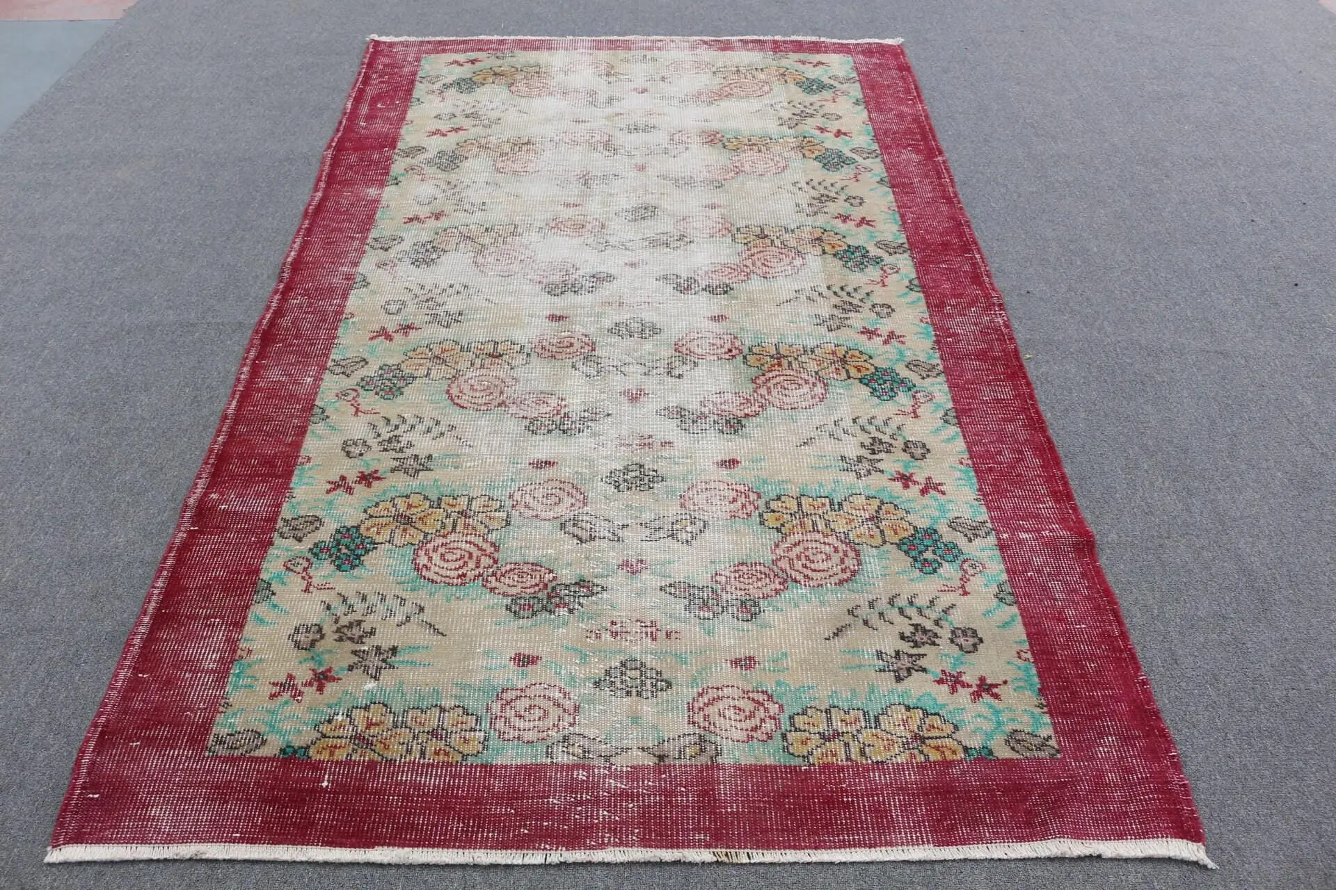 Vintage 4.9x8.3 ft Halı, Büyük Türk Halısı, Kırmızı Oryantal Yün Halı - 1