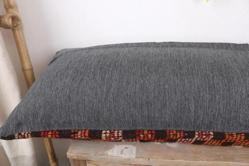 Pillow for Sofa, Kilim Pillow, Comfy Throw Pillow, Pillow Sham, Wool Kilim Pillow Pillow, 16x48 Brown Pillow, Boho Pillow Sham Cover - 6