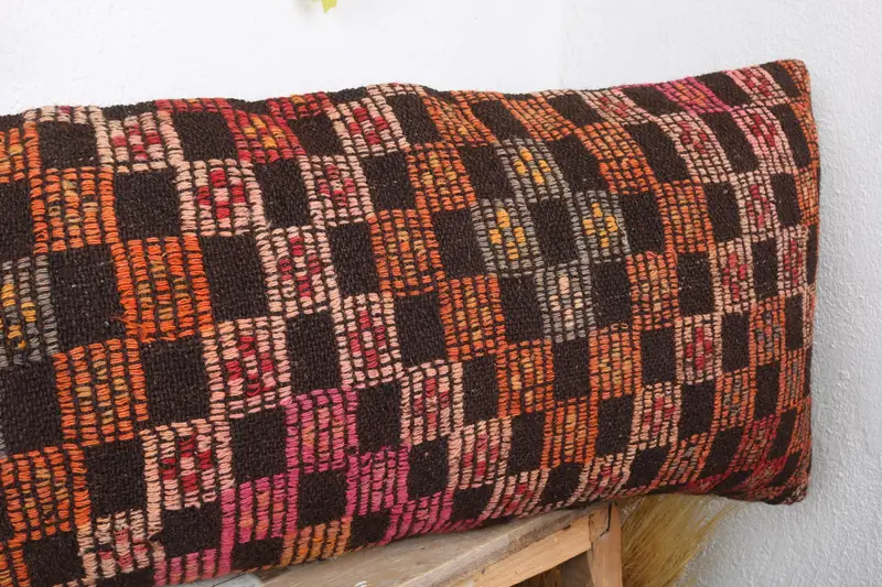 Pillow for Sofa, Kilim Pillow, Comfy Throw Pillow, Pillow Sham, Wool Kilim Pillow Pillow, 16x48 Brown Pillow, Boho Pillow Sham Cover - 4