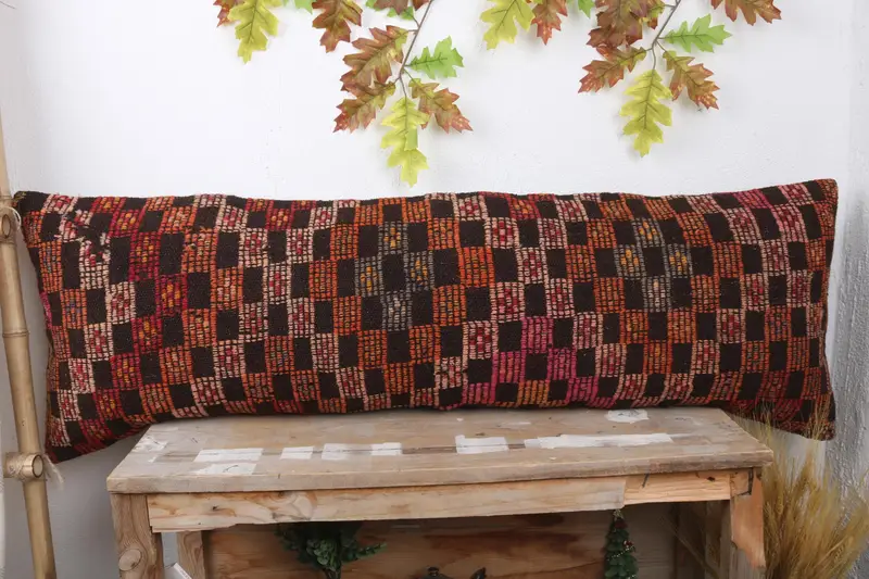 Pillow for Sofa, Kilim Pillow, Comfy Throw Pillow, Pillow Sham, Wool Kilim Pillow Pillow, 16x48 Brown Pillow, Boho Pillow Sham Cover - 2