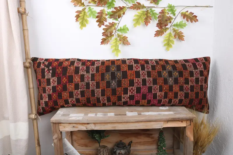 Pillow for Sofa, Kilim Pillow, Comfy Throw Pillow, Pillow Sham, Wool Kilim Pillow Pillow, 16x48 Brown Pillow, Boho Pillow Sham Cover - 1
