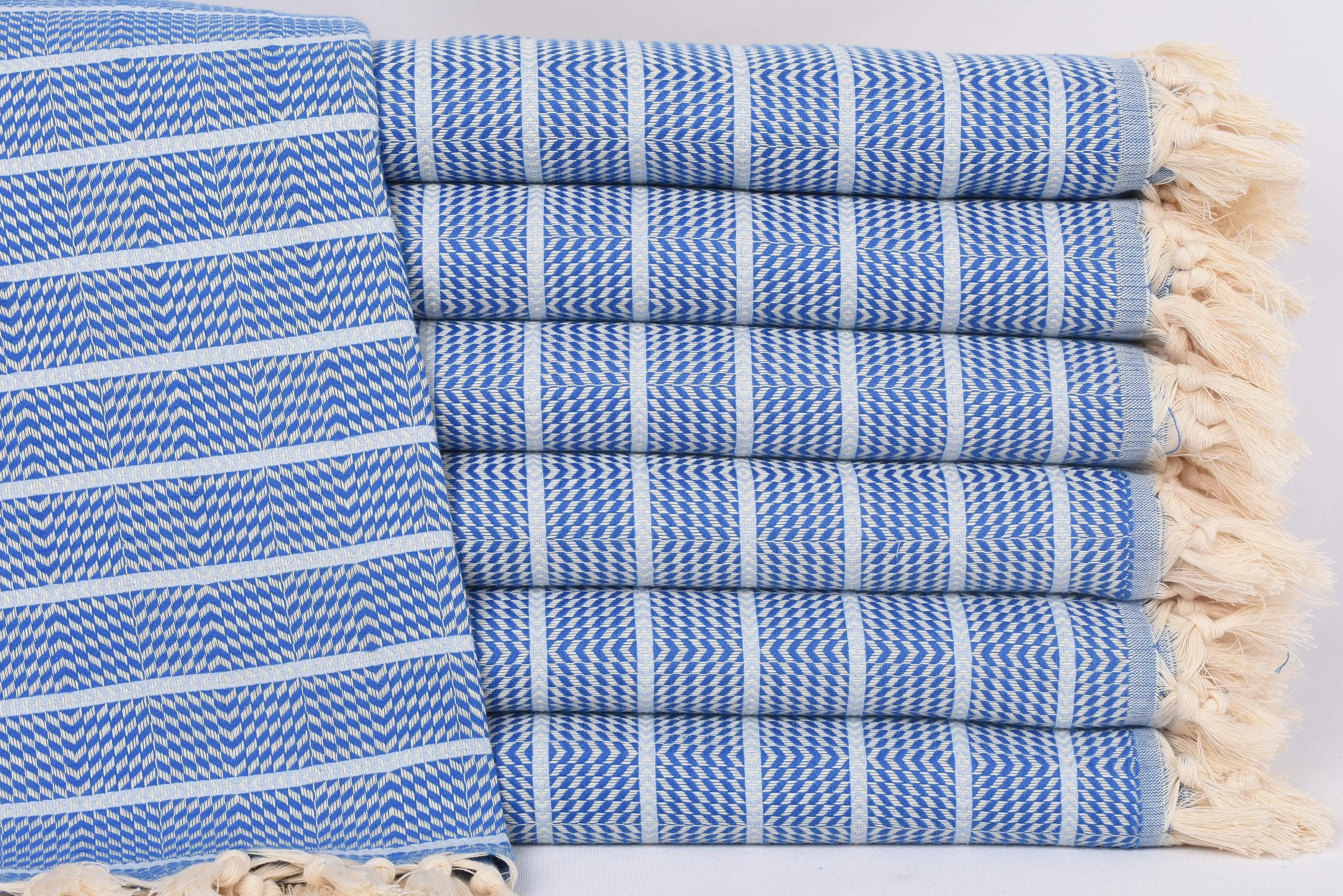 Beach Towel Monogrammed Turkish Cotton Blue Stripes, 70x40 Inches - 1