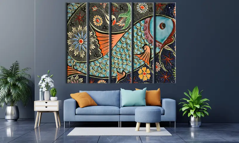 Mosaic Pattern Fish Canvas, Wall Art Canvas, Canvas Print, Wall Hanging Decor, Art of Marbling, Home Decor Wall Art, Ceramic Design Art - 8