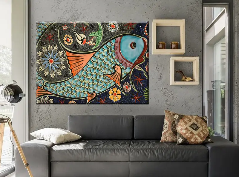 Mosaic Pattern Fish Canvas, Wall Art Canvas, Canvas Print, Wall Hanging Decor, Art of Marbling, Home Decor Wall Art, Ceramic Design Art - 7