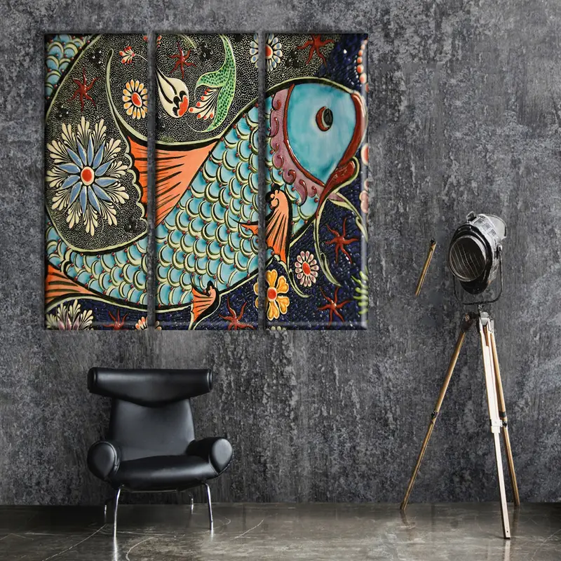 Mosaic Pattern Fish Canvas, Wall Art Canvas, Canvas Print, Wall Hanging Decor, Art of Marbling, Home Decor Wall Art, Ceramic Design Art - 3