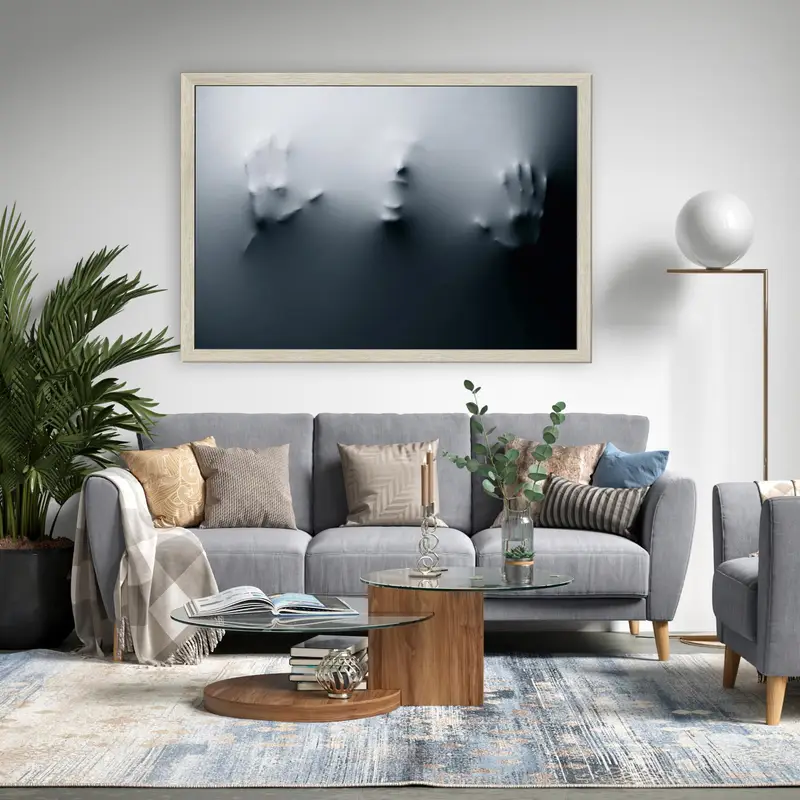 トレンディなプリント ガラス: オフィスとリビング ルームのための抽象的なグレーのデザイン