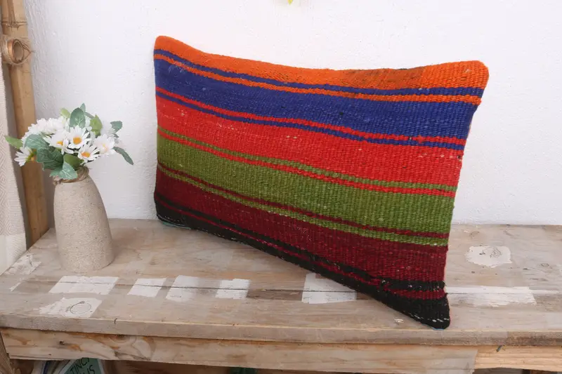 Neutral Throw Cushion, Square Throw Pillow Sham, Kilim Cushion Sham, Ikat Pillow, 12x20 Green Pillow, Kilim Pillow, Pillow Case, Turkish Pillow - 4