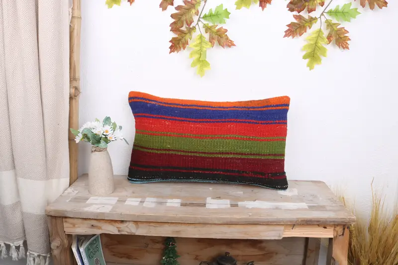 Neutral Throw Cushion, Square Throw Pillow Sham, Kilim Cushion Sham, Ikat Pillow, 12x20 Green Pillow, Kilim Pillow, Pillow Case, Turkish Pillow - 1