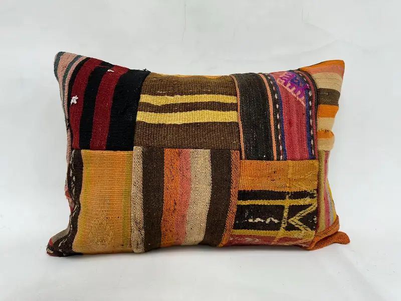 Cushion, Boho Pillow Sham Cover, Kilim Pillow Cover, Colorful Cushion, 20x28 Orange Pillow, Authentic Pillow Sham, Vintage Pillow - 1