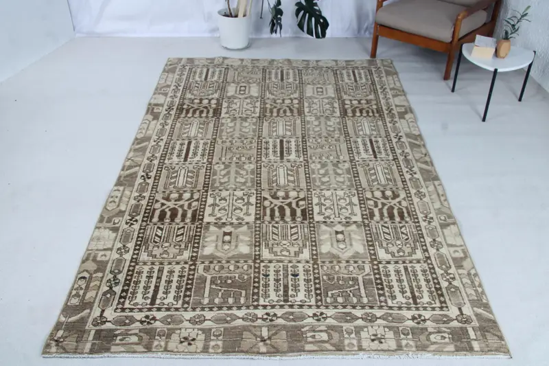Vintage Büyük Halı, 5.7x9.3 ft Türk Halısı, Kahverengi Oushak Yün Halı - 1