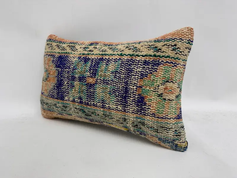 Throw Kilim Pillow, Interior Designer Pillow, Armchair Cushion Cover, Cushion Case, Vintage Kilim Throw Pillow, 12x20 Blue Cushion Cover - 4