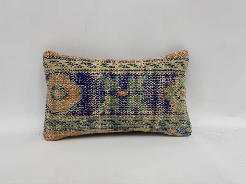 Throw Kilim Pillow, Interior Designer Pillow, Armchair Cushion Cover, Cushion Case, Vintage Kilim Throw Pillow, 12x20 Blue Cushion Cover - 1