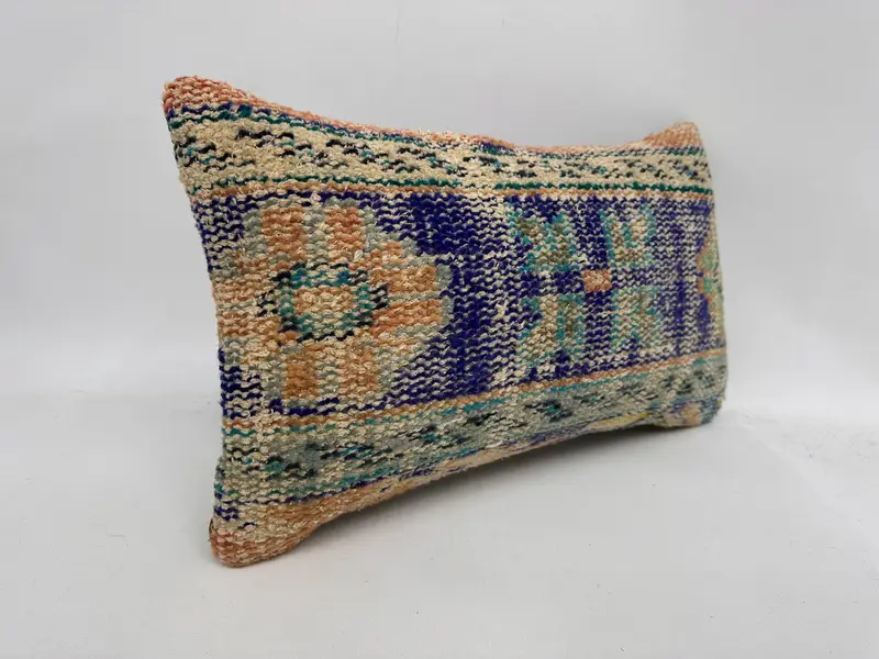 Throw Kilim Pillow, Interior Designer Pillow, Armchair Cushion Cover, Cushion Case, Vintage Kilim Throw Pillow, 12x20 Blue Cushion Cover - 3