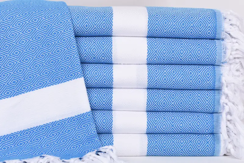 Custom Beach Towel Dark Blue Diamond, Organic Cotton, 70x40 Inches