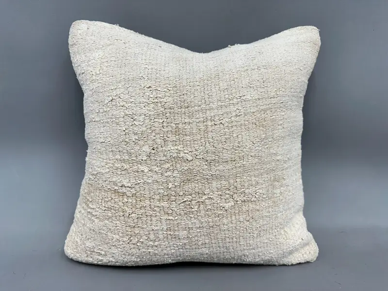 18x18 Beige Pillow, Kilim Pillow Cover, Turkish Pillow, Vintage Kilim Pillow, Hippie Throw Pillow Cover, Pet Pillow Cover, Cushion - 4