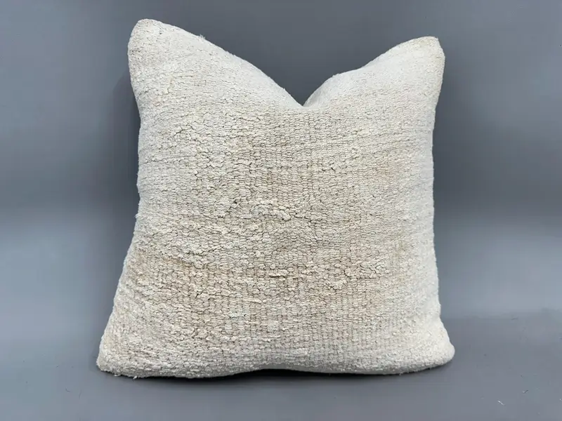 18x18 Beige Pillow, Kilim Pillow Cover, Turkish Pillow, Vintage Kilim Pillow, Hippie Throw Pillow Cover, Pet Pillow Cover, Cushion - 1