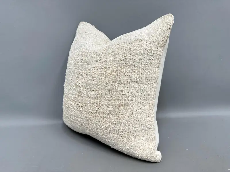18x18 Beige Pillow, Kilim Pillow Cover, Turkish Pillow, Vintage Kilim Pillow, Hippie Throw Pillow Cover, Pet Pillow Cover, Cushion - 3