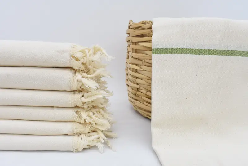 Decorative Turkish Towel, Organic Cotton, Green Striped, 70x40 Inches
