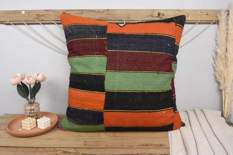 Pillow, Customized Cushion, Nomadic Cushion Cover, Kilim Pillow, 32x32 Green Pillow Sham, Pastel Pillow Sham, Antique Pillows, Kilim Pillow Cover - 2