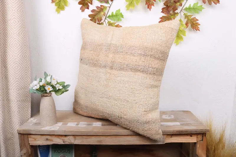 Vintage Kilim Throw Pillow, Outdoor Throw Cushion, Kilim Pillow Cover, Pillow Case, Home Decor Pillow, 20x20 Beige Pillow, Square Throw Pillow Sham - 4