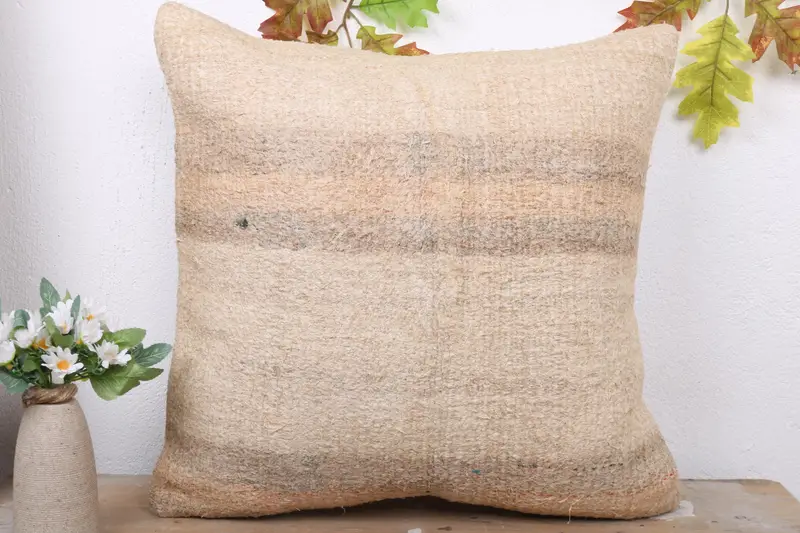 Vintage Kilim Throw Pillow, Outdoor Throw Cushion, Kilim Pillow Cover, Pillow Case, Home Decor Pillow, 20x20 Beige Pillow, Square Throw Pillow Sham - 2