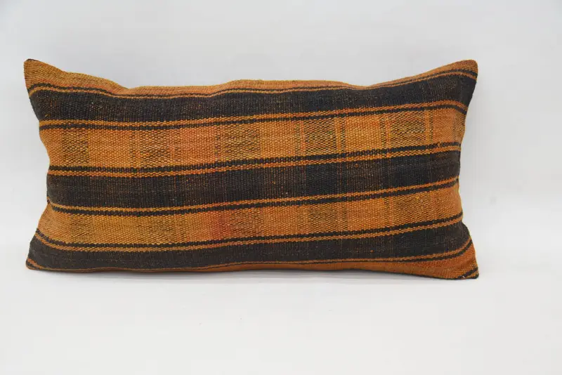Pillow for Sofa, Indoor Pillow Sham, Vintage Kilim Pillow, Home Decor Pillow, 12x24 Brown Cushion Cover, Pillow Sham, Handwoven Pillow - 5