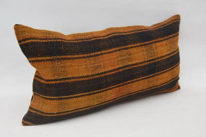 Pillow for Sofa, Indoor Pillow Sham, Vintage Kilim Pillow, Home Decor Pillow, 12x24 Brown Cushion Cover, Pillow Sham, Handwoven Pillow - 2