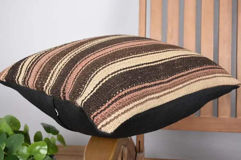 Bohemian Cushion Cushion Case, Home Decor Pillow, Ethnical Kilim Rug Pillow, 18x18 Brown Cushion Cover, Pillow Sham, Boho Pillow Sham Cover - 6