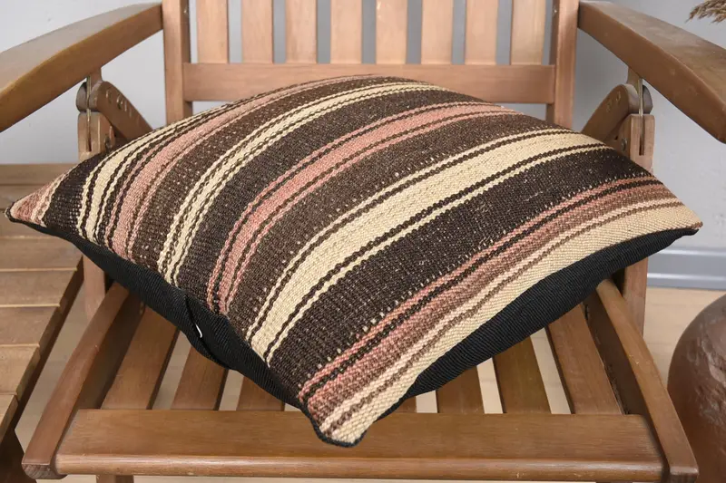 Bohemian Cushion Cushion Case, Home Decor Pillow, Ethnical Kilim Rug Pillow, 18x18 Brown Cushion Cover, Pillow Sham, Boho Pillow Sham Cover - 4