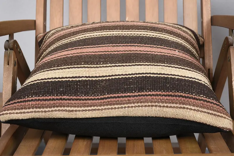 Bohemian Cushion Cushion Case, Home Decor Pillow, Ethnical Kilim Rug Pillow, 18x18 Brown Cushion Cover, Pillow Sham, Boho Pillow Sham Cover - 5