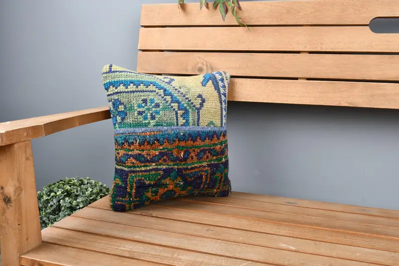Vintage Kilim Throw Pillow, Turkish Kilim Pillow, Interior Designer Pillow, Pillow, Personalized Gift Pillow Cushion Case, 12x12 Blue Cushion Cover - 1