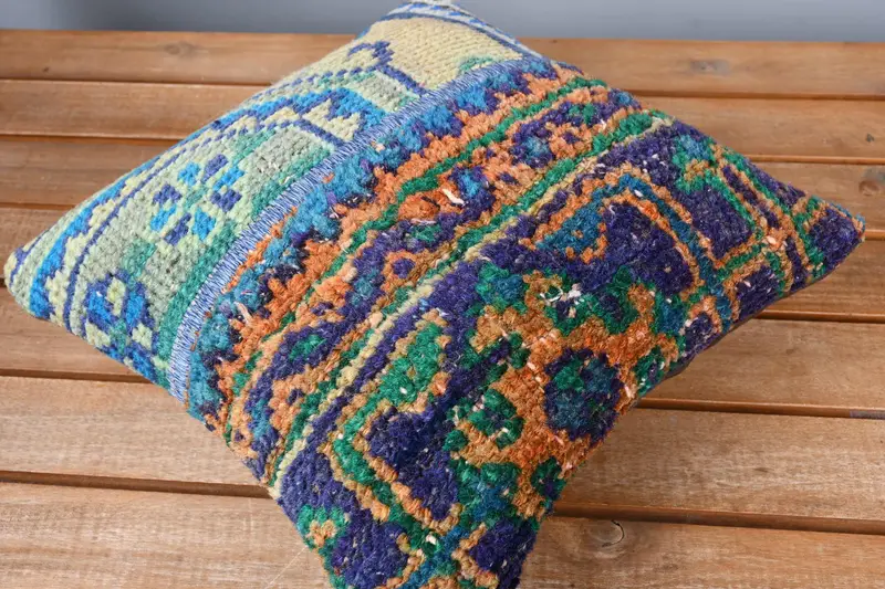 Vintage Kilim Throw Pillow, Turkish Kilim Pillow, Interior Designer Pillow, Pillow, Personalized Gift Pillow Cushion Case, 12x12 Blue Cushion Cover - 2