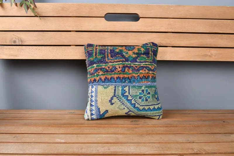 Vintage Kilim Throw Pillow, Turkish Kilim Pillow, Interior Designer Pillow, Pillow, Personalized Gift Pillow Cushion Case, 12x12 Blue Cushion Cover - 6