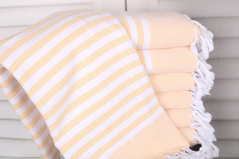 Personalized Turkish Towel Yellow Stripes, Organic Cotton, 40x67 Inches