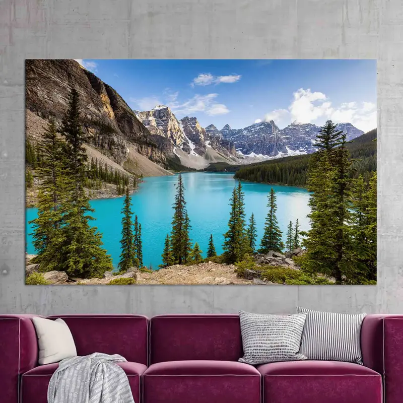 アルバータ湖の風景キャンバス: バンフ ネイチャー ビュー アート プリント