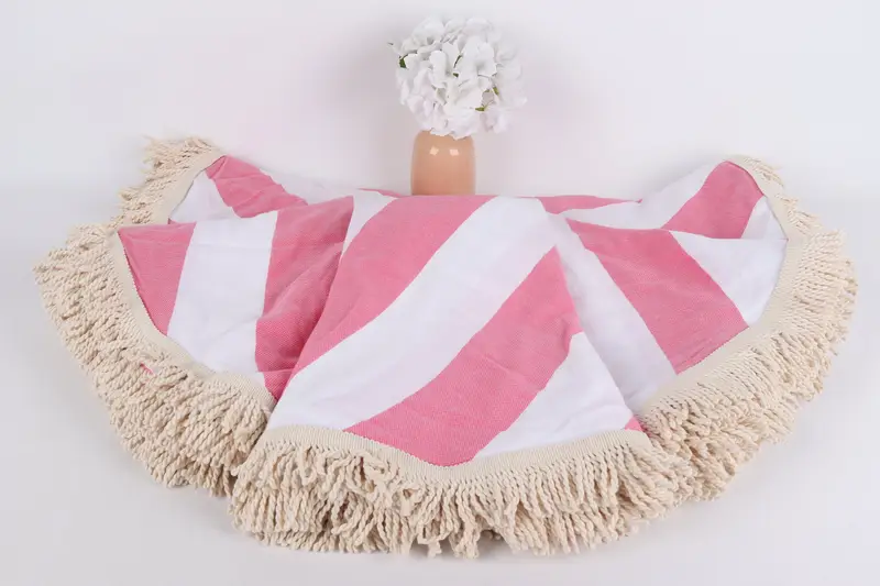 Bachelorette Party Gift, 64x64 Cotton Striped Round Towel, Gift For Bride, Turkish bath towel, Luxury Turkish beach towel with fringe, Gift For Him - 2