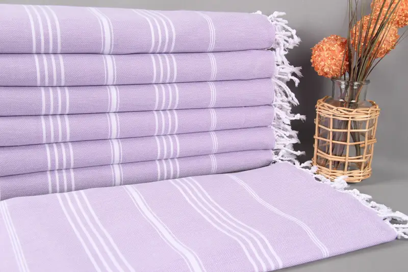 Beach Towel Monogrammed Turkish Cotton Dark Lilac Stripes, 40x71 Inches