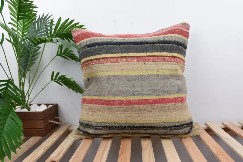 Vintage Pillow, Pillow Case, Handmade Rug Seat Pillow, Handmade Kilim Cushion, Couch Pillow Cover, 24x24 Red Pillow, Kilim Pillow Cover - 1