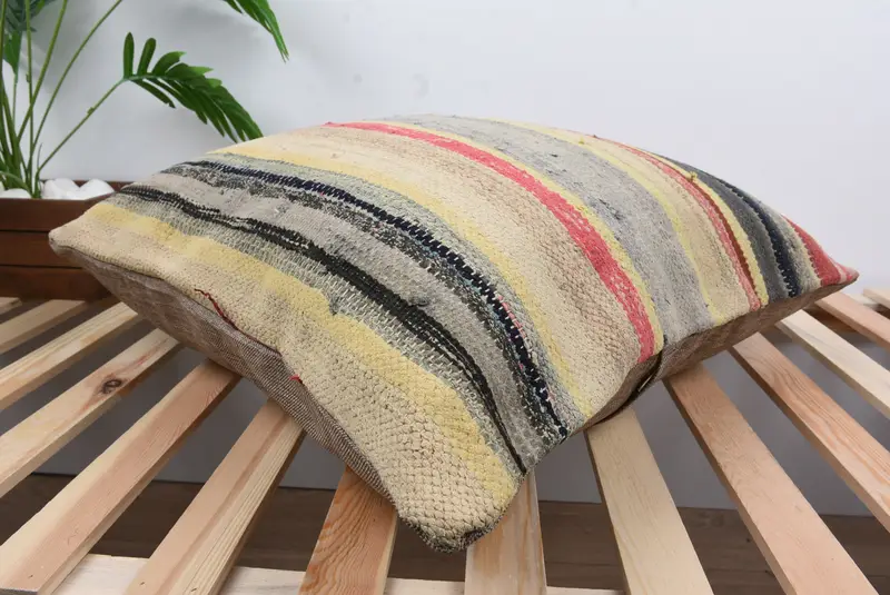 Vintage Pillow, Pillow Case, Handmade Rug Seat Pillow, Handmade Kilim Cushion, Couch Pillow Cover, 24x24 Red Pillow, Kilim Pillow Cover - 6