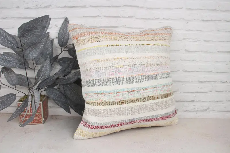 Pillow for Sofa, Pillow Sham, Kilim Pillow Cover, 20x20 White Pillow Cover, Sustainable Pillow Cover, Throw Kilim Pillow - 3