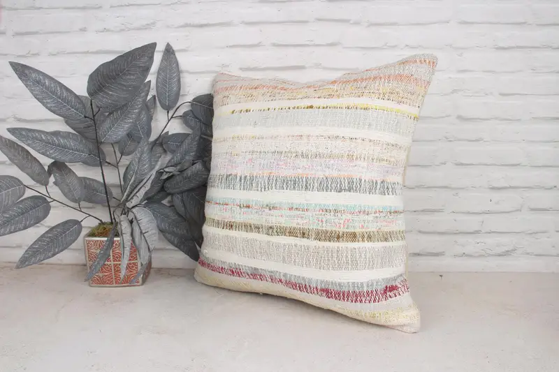 Pillow for Sofa, Pillow Sham, Kilim Pillow Cover, 20x20 White Pillow Cover, Sustainable Pillow Cover, Throw Kilim Pillow - 4