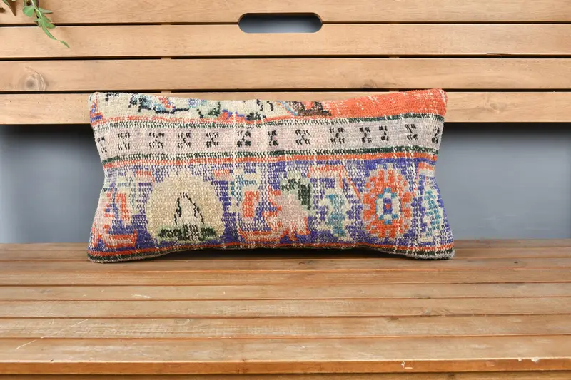 Ethnic Throw Cushion Cover, Pillow Sham, Throw Kilim Pillow, Office Chair Pillow Sham, 12x24 Blue Cushion Cover, Boho Pillow, Vintage Pillow - 6