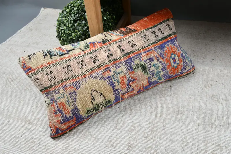 Ethnic Throw Cushion Cover, Pillow Sham, Throw Kilim Pillow, Office Chair Pillow Sham, 12x24 Blue Cushion Cover, Boho Pillow, Vintage Pillow - 7