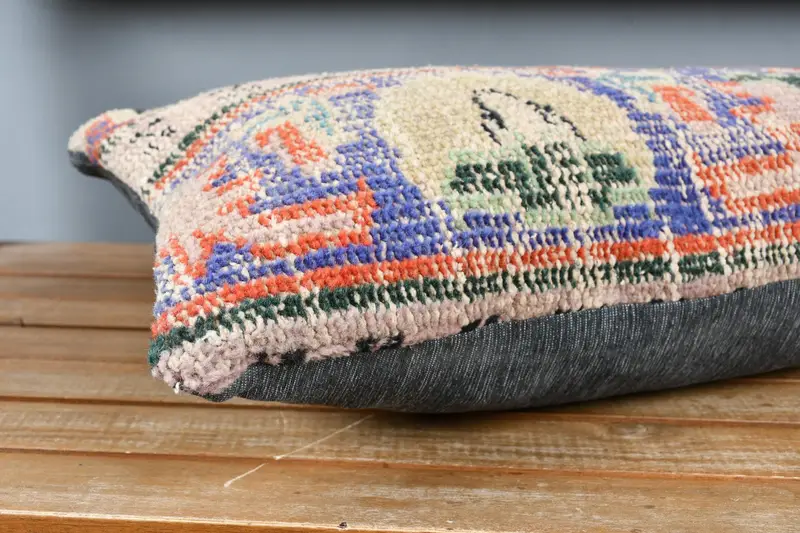 Ethnic Throw Cushion Cover, Pillow Sham, Throw Kilim Pillow, Office Chair Pillow Sham, 12x24 Blue Cushion Cover, Boho Pillow, Vintage Pillow - 4