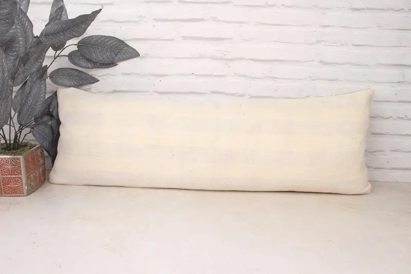Patio Cushion Case, Pillow for Couch, Oriental Cushion Case, Cushion, Vintage Kilim Throw Pillow, 12x36 White Cushion, Pillow for Sofa - 1